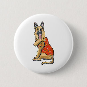 German Shepherd Dog Tattoo I Love Mom Flower Mothe 2 Inch Round Button