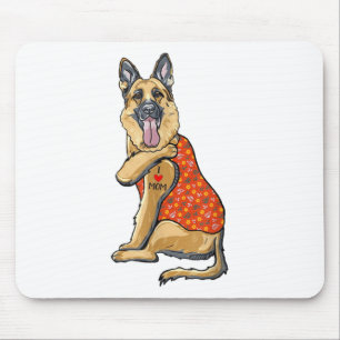 German Shepherd Dog Tattoo I Love Mom Flower Mothe Mouse Pad
