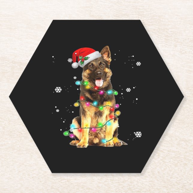 German Shepherd Dog Tree Christmas Sweater Xmas Do Paper Coaster (Front)