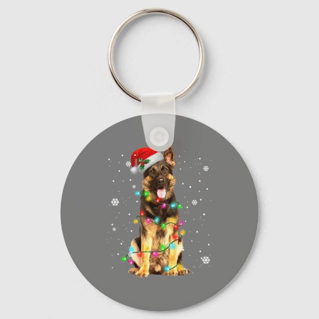 German Shepherd Dog Tree Christmas Sweater Xmas Keychain (Front)