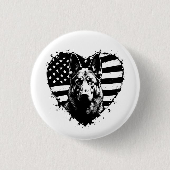 German Shepherd Dog USA American Flag 4th Of July 1 Inch Round Button (Front)