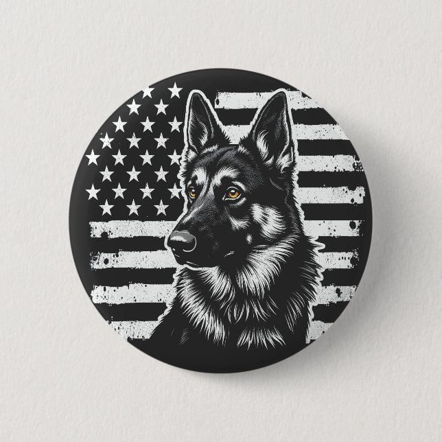 German Shepherd Dog USA American Flag 4th Of July 2 Inch Round Button (Front)