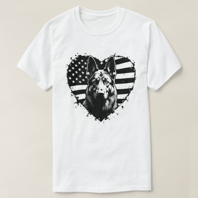 German Shepherd Dog USA American Flag 4th Of July T-Shirt (Design Front)