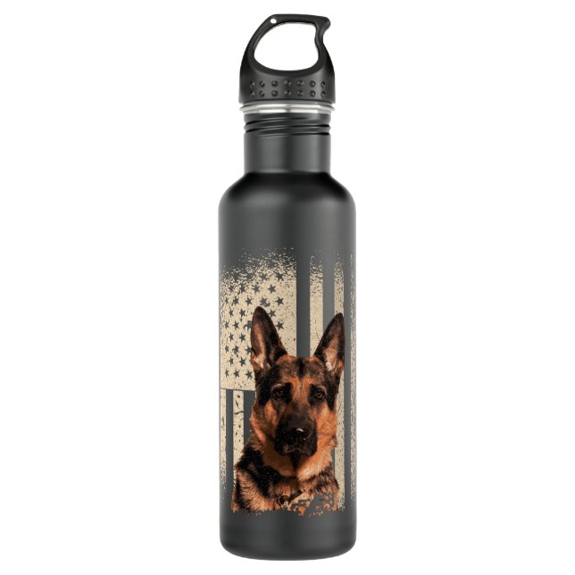 German Shepherd Dog USA Men Woman Patriotic Memori 710 Ml Water Bottle (Front)