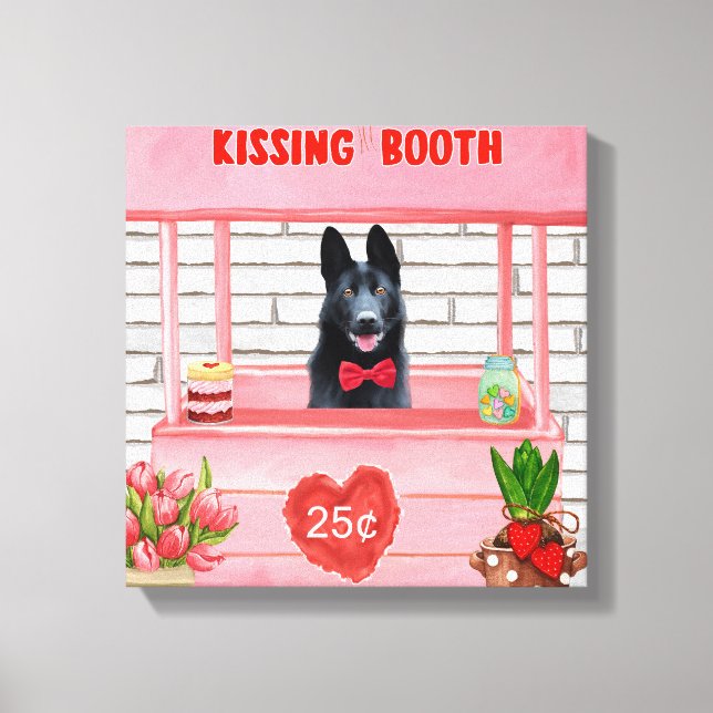 German Shepherd Dog Valentine's Day Kissing Booth Canvas Print (Front)