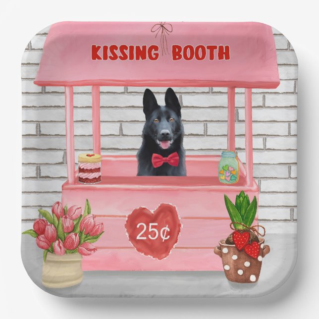 German Shepherd Dog Valentine's Day Kissing Booth Paper Plate (Front)