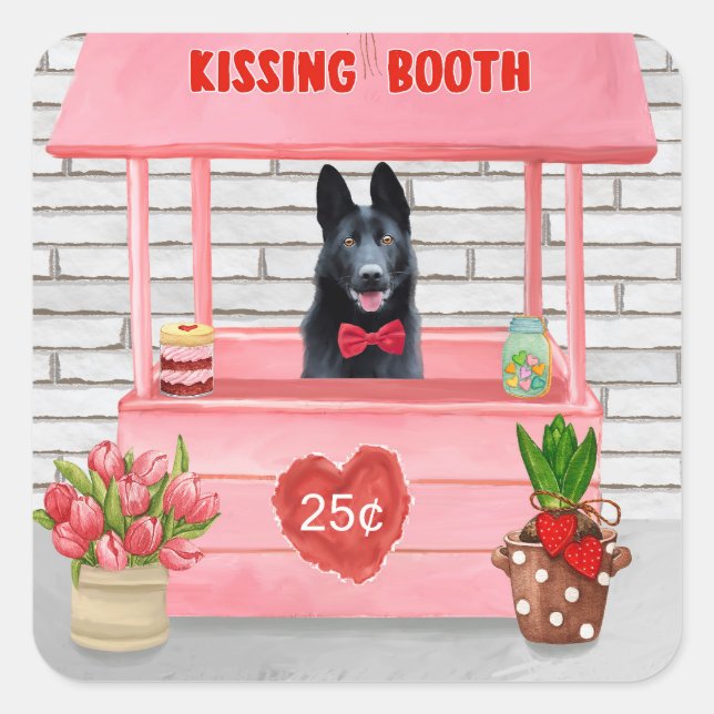 German Shepherd Dog Valentine's Day Kissing Booth Square Sticker (Front)