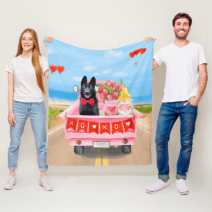 German Shepherd Dog Valentine's Day Truck Hearts Fleece Blanket