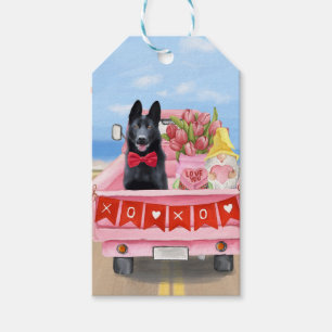 German Shepherd Dog Valentine's Day Truck Hearts Gift Tags