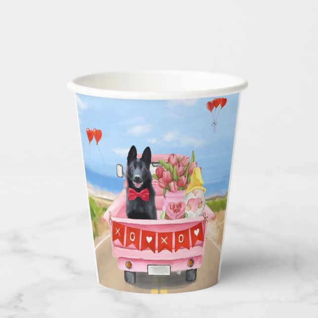 German Shepherd Dog Valentine's Day Truck Hearts Paper Cups (Front)