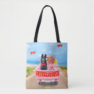 German Shepherd Dog Valentine's Day Truck Hearts Tote Bag
