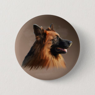 German Shepherd Dog Watercolor Art Portrait 2 Inch Round Button
