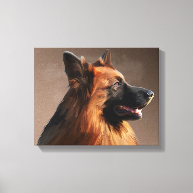 German Shepherd Dog Watercolor Art Portrait Canvas Print (Front)