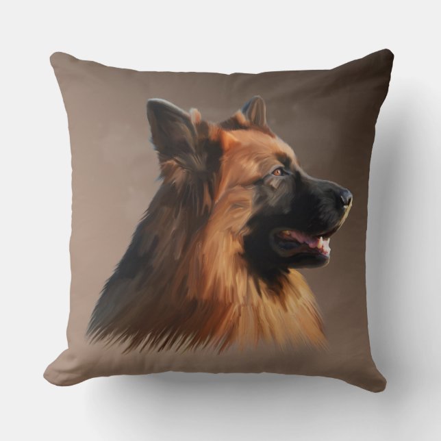 German Shepherd Dog Watercolor Art Portrait Throw Pillow (Front)