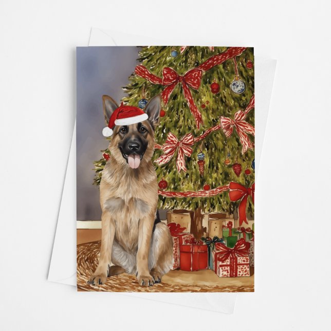 German Shepherd Dog Watercolor Christmas Tree Card (Creator Uploaded)