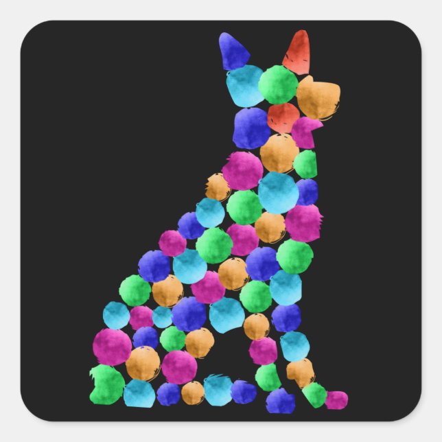 German shepherd dog Watercolor paint dot art Square Sticker (Front)