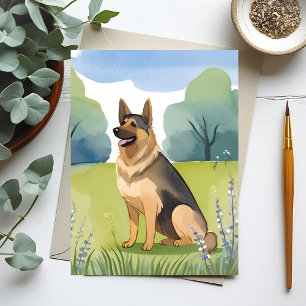 German Shepherd Dog Watercolor Painting Postcard