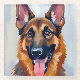 German Shepherd Dog Watercolor Pet Glass Coaster