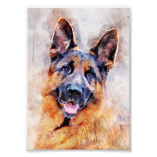 German Shepherd Dog Watercolor Portrait 01 Photo Print