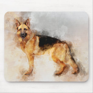 German Shepherd Dog Watercolor Portrait 02 Mouse Pad