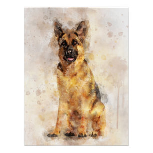 German Shepherd Dog Watercolor Portrait 03 Photo Print