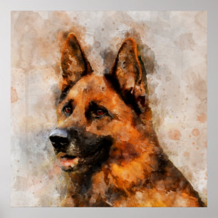 German Shepherd Dog Watercolor Portrait 04 Poster