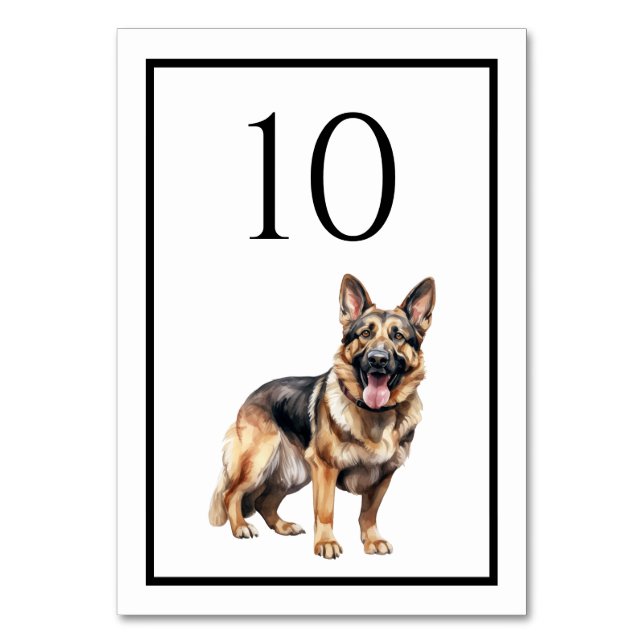 German Shepherd Dog Watercolor Table Number (Front)