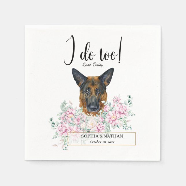 German Shepherd Dog Wedding Cocktail Napkins (Front)