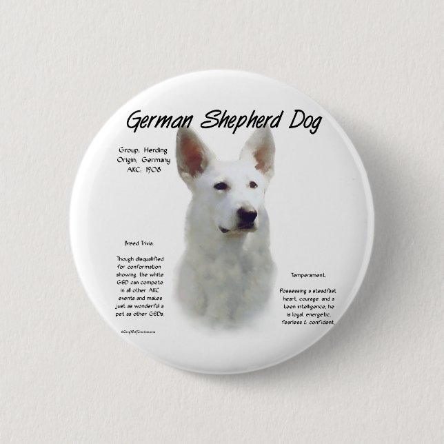 German Shepherd Dog (wht) History Design 2 Inch Round Button (Front)