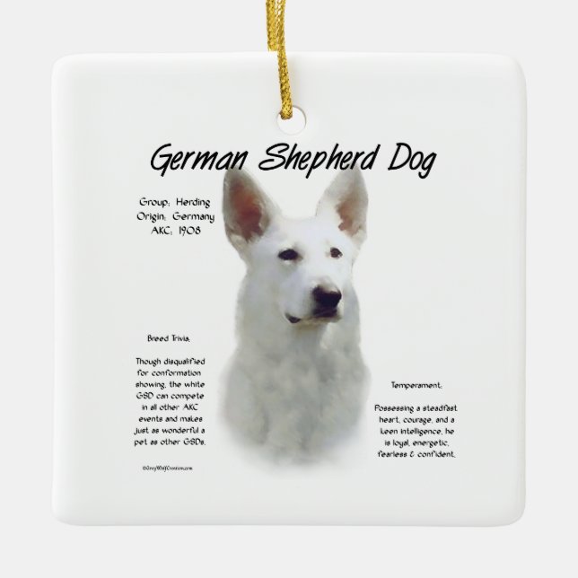 German Shepherd Dog (wht) History Design Ceramic Ornament (Front)