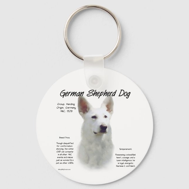 German Shepherd Dog (wht) History Design Keychain (Front)