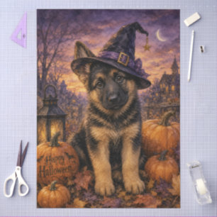 German Shepherd Dog Witch Hat Pumpkin Tissue Paper