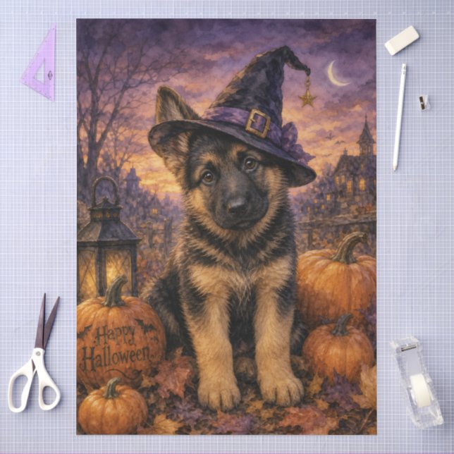 German Shepherd Dog Witch Hat Pumpkin Tissue Paper (Craft)
