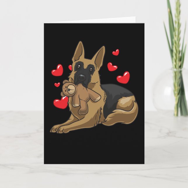 German Shepherd Dog with hearts Card (Front)