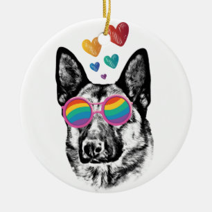 German Shepherd Dog with Hearts Valentine's Day Ceramic Ornament