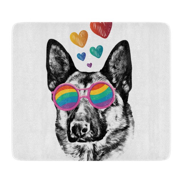 German Shepherd Dog with Hearts Valentine's Day  Cutting Board (Front)