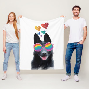 German Shepherd Dog with Hearts Valentine's Day  Fleece Blanket