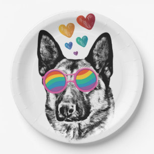 German Shepherd Dog with Hearts Valentine's Day  Paper Plate