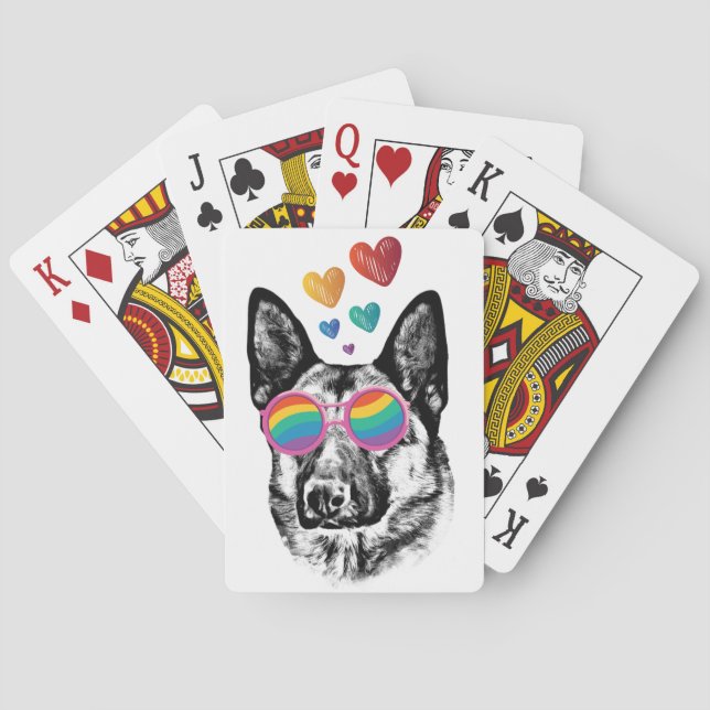 German Shepherd Dog with Hearts Valentine's Day  Playing Cards (Back)