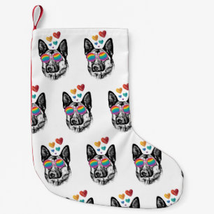 German Shepherd Dog with Hearts Valentine's Day  Small Christmas Stocking