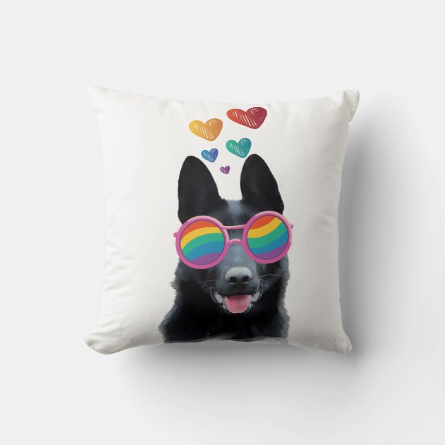 German Shepherd Dog with Hearts Valentine's Day Throw Pillow (Front)
