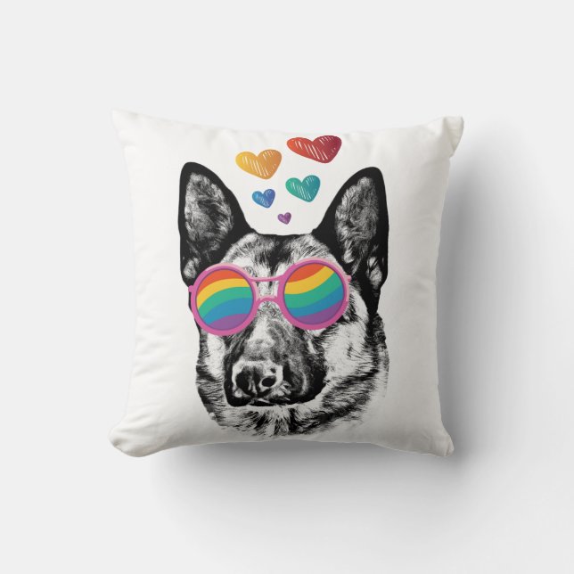 German Shepherd Dog with Hearts Valentine's Day Throw Pillow (Front)