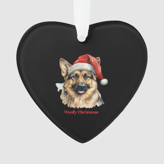German Shepherd Dog Xmas Christmas Gift Ideas Woof Ornament (Front)