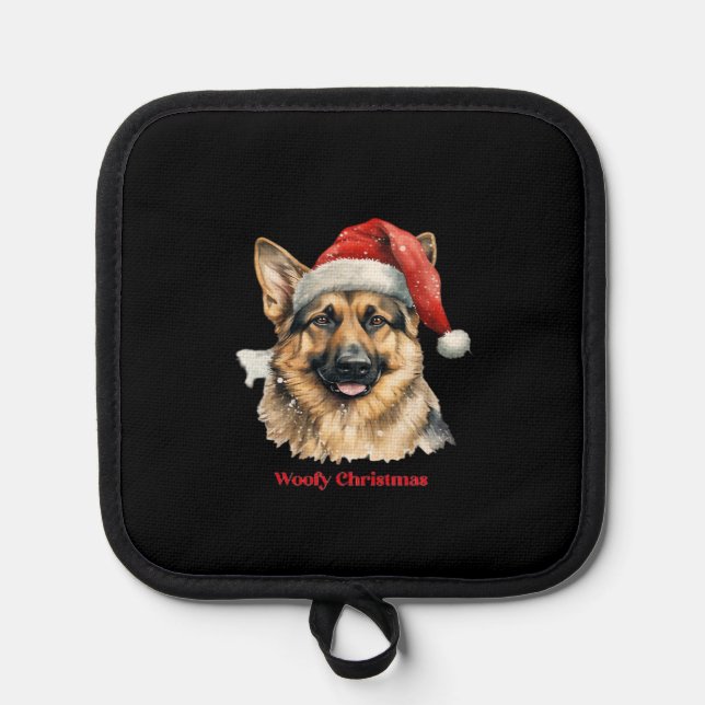 German Shepherd Dog Xmas Christmas Gift Ideas Woof Pot Holder (Front)