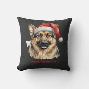 German Shepherd Dog Xmas Christmas Gift Ideas Woof Throw Pillow
