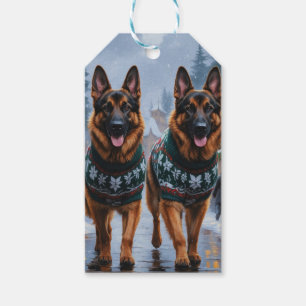 German Shepherd Dogs Christmas Snow Holiday Gift Tags