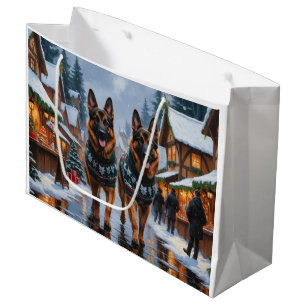 German Shepherd Dogs Christmas Snow Holiday Large Gift Bag