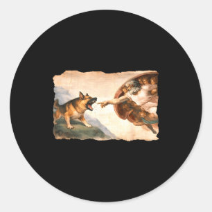German shepherd dogs god god's hand parody divine classic round sticker