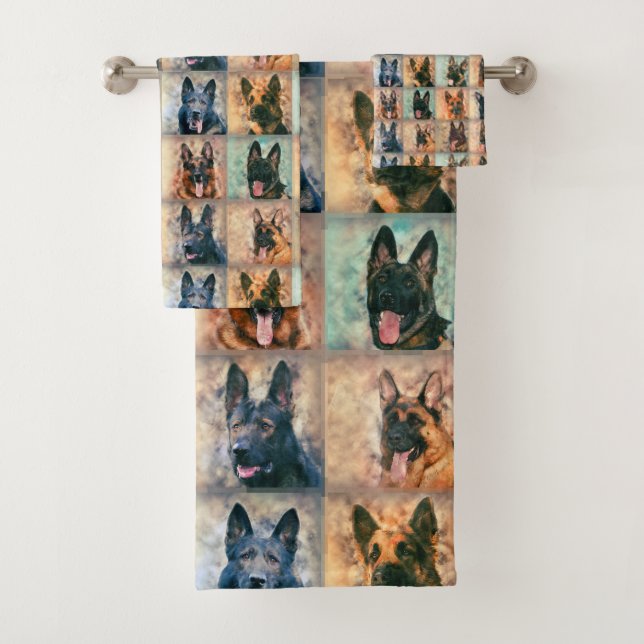 German Shepherd Dogs - GSD - Digital Art Collage Bath Towel Set (Insitu)