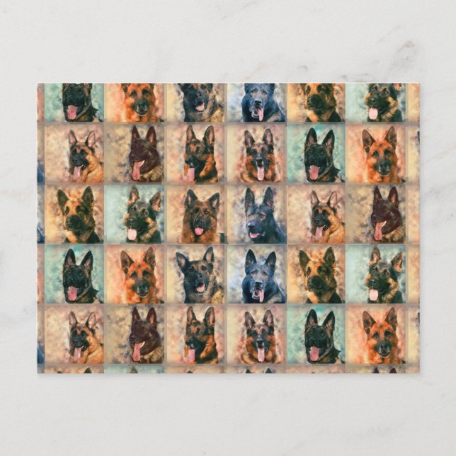 German Shepherd Dogs - GSD - Digital Art Collage Postcard (Front)